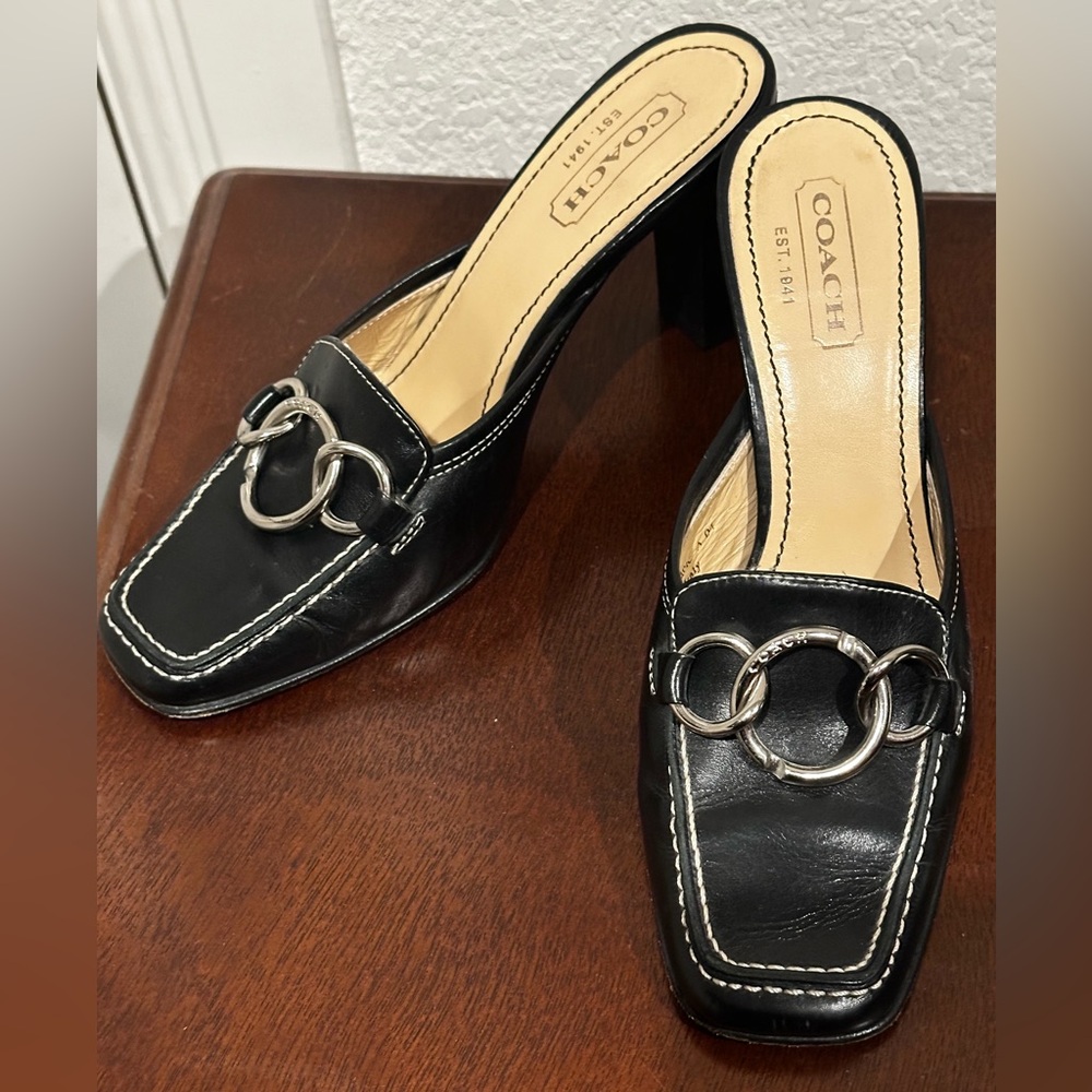 Coach Women's Black Leather Mules